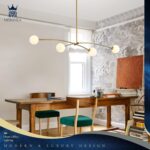 Modern Gold Sputnik Chandelier L51” Mid Century 4 Lights Milk Glass Globe Ceilin... - Image 8