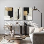 DUWQU 3 Pieces Black and Gold Abstract Canvas Wall Art, Modern Black Gold and Wh... - Image 3