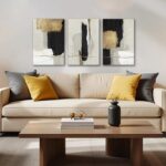 DUWQU 3 Pieces Black and Gold Abstract Canvas Wall Art, Modern Black Gold and Wh... - Image 4