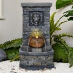 32.28'' Outdoor Garden Floor-Standing Water Fountain Lion Head Stone with Lights... - Image 4