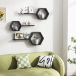 Wooden Hexagon Floating Shelves Wall Mounted - Set of 6 Pine Wood Hexagon Shelve... - Image 3