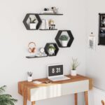 Wooden Hexagon Floating Shelves Wall Mounted - Set of 6 Pine Wood Hexagon Shelve... - Image 5