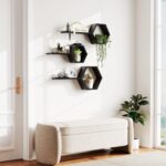 Wooden Hexagon Floating Shelves Wall Mounted - Set of 6 Pine Wood Hexagon Shelve... - Image 8
