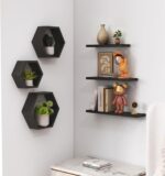 Wooden Hexagon Floating Shelves Wall Mounted - Set of 6 Pine Wood Hexagon Shelve... - Image 10