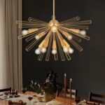 Modern 33'' Gold Sputnik Chandelier, 10-Light Mid Century Brushed Brass Starburs... - Image 4