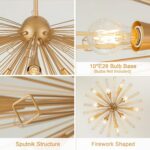 Modern 33'' Gold Sputnik Chandelier, 10-Light Mid Century Brushed Brass Starburs... - Image 6