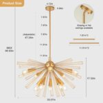 Modern 33'' Gold Sputnik Chandelier, 10-Light Mid Century Brushed Brass Starburs... - Image 7