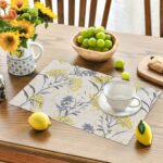 Floral Table Placemats Set of 4 Summer Flower Linen Cotton Washable Table Mats H... - Image 5