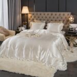 Bedding_Dreamer Satin Duvet Cover White Bed Silky Ruffle Fringe Design Chic Boho... - Image 3