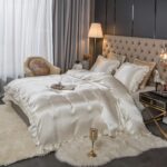 Bedding_Dreamer Satin Duvet Cover White Bed Silky Ruffle Fringe Design Chic Boho... - Image 6