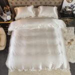 Bedding_Dreamer Satin Duvet Cover White Bed Silky Ruffle Fringe Design Chic Boho... - Image 7