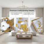 Hand-Painted White and Gold Flowers Oil Painting On Canvas for Living Room,Large... - Image 3