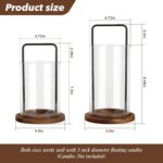 Glass Hurricane Candle Holder with Metal Handle and Wooden Base, Modern Home Dec... - Image 3
