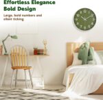 Silent Wall Clock Non-Ticking Battery Operated – Modern Olive Green Analog Wall ... - Image 4