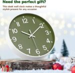 Silent Wall Clock Non-Ticking Battery Operated – Modern Olive Green Analog Wall ... - Image 7