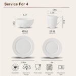 16 Piece Bone China Dinnerware Sets with Mugs,White Plates and Bowls Sets for 4,... - Image 5