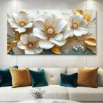 MooMel Large Floral Canvas Wall Art 20x40 Inch Gold White Plant Abstract Decor P... - Image 3