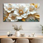 MooMel Large Floral Canvas Wall Art 20x40 Inch Gold White Plant Abstract Decor P... - Image 4