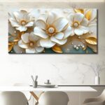 MooMel Large Floral Canvas Wall Art 20x40 Inch Gold White Plant Abstract Decor P... - Image 7