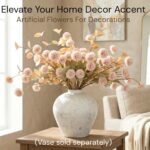 Artificial Flowers for Vase - Beige Silk Mums 10 Long Stems with Eucalyptus, Fau... - Image 4