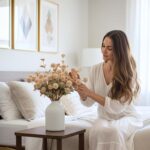 Artificial Flowers for Vase - Beige Silk Mums 10 Long Stems with Eucalyptus, Fau... - Image 5