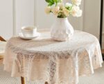 LinenZone Round Lace Tablecloth with Leaves Design. Luxury Linen Tablecloth is 7... - Image 3