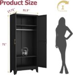 GAIOUS Metal Wardrobe Cabinet with Hanging Rod, 71" Metal Clothing Storage Cabin... - Image 3