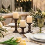 Romadedi Wood Candle Holders for Pillar - Set of 3 Tall Rustic Vintage Wooden Ca... - Image 3