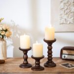 Romadedi Wood Candle Holders for Pillar - Set of 3 Tall Rustic Vintage Wooden Ca... - Image 5
