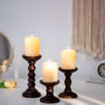 Romadedi Wood Candle Holders for Pillar - Set of 3 Tall Rustic Vintage Wooden Ca... - Image 7