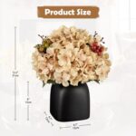 Briful Hydrangea Artificial Flowers in Ceramic Black Vase, Beige Silk Hydrangea ... - Image 3