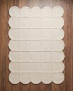 Selena Scallop Wool Area Rug – Hand-Tufted, Scalloped Edge, Modern Plaid Checker... - Image 3