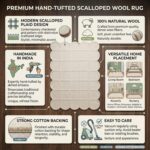 Selena Scallop Wool Area Rug – Hand-Tufted, Scalloped Edge, Modern Plaid Checker... - Image 5