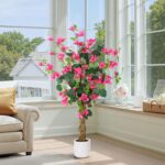 YEPDIN 47.3 inch Artificial Bougainvillea Tree，Faux Flowers Plants with White De... - Image 3