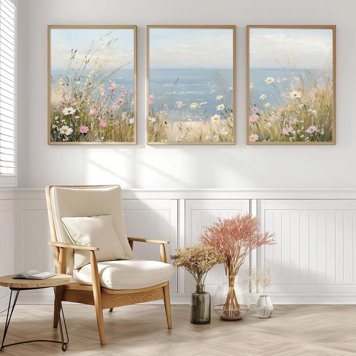 Coastal Wildflower Wall Art Beach Floral Canvas Wall Decor Vintage Coastal Lands... - Image 5