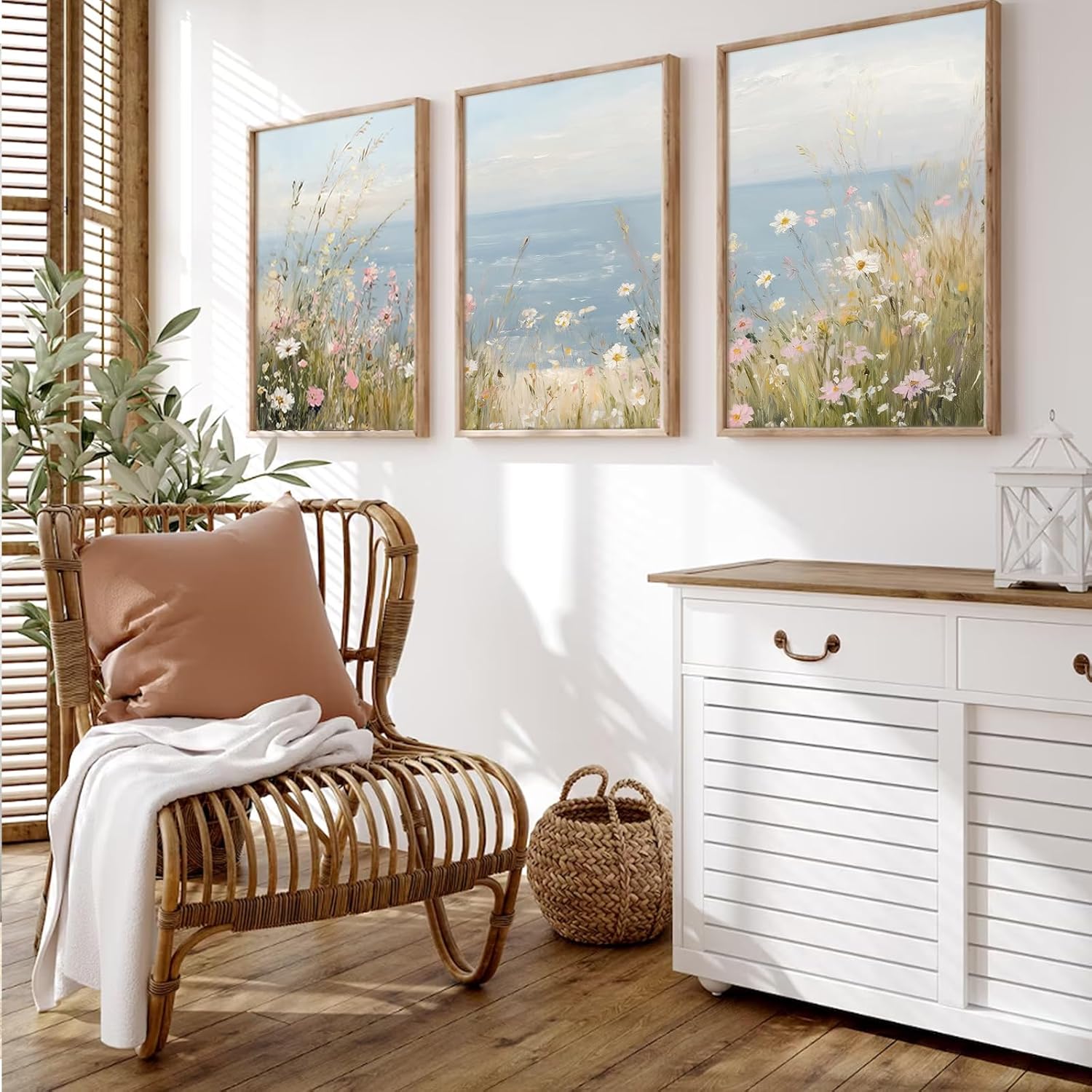Coastal Wildflower Wall Art Beach Floral Canvas Wall Decor Vintage Coastal Lands... - Image 6