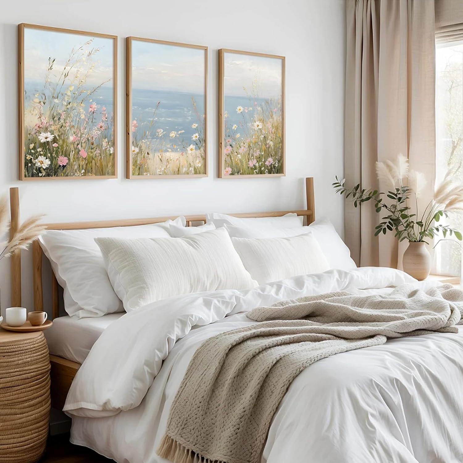 Coastal Wildflower Wall Art Beach Floral Canvas Wall Decor Vintage Coastal Lands... - Image 7