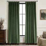 Olive Green Pleated Polyester Blackout Curtains 84 inches Long 2 Panels Set Ther... - Image 3