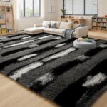 Fluffy Area Rugs for Bedroom Living Room, 4x6 Black and Grey Soft Plush Striped ... - Image 3