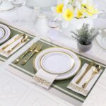 FOCUSLINE 175 Count Gold Dinnerware Set for 25 Guests - Gold Rimmed White Dispos... - Image 5