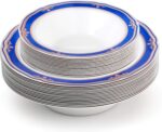 Laura Stein Designer Dinnerware Set | 32 Disposable Plastic Party Bowls | White ... - Image 3