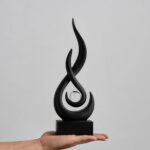 FJS Black Flame Statue, 11.8" Abstract Resin Sculpture for Modern Home Decor, Mi... - Image 3