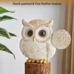 White and Gold Owl Statue - Cute Resin Figurine Home Decor for Desk Bookshelf Co... - Image 3