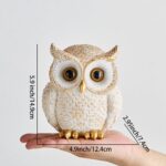 White and Gold Owl Statue - Cute Resin Figurine Home Decor for Desk Bookshelf Co... - Image 4