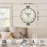 24 Inch Large Farmhouse Wall Clock, Wrought Iron Frame with Warm Gray Finish, Si... - Image 3
