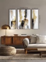 3-Piece Black & Gold Abstract Wall Art - Modern Textured Canvas Prints with Hand... - Image 3