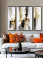 3-Piece Black & Gold Abstract Wall Art - Modern Textured Canvas Prints with Hand... - Image 10