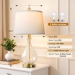QiMH Glass Table Lamps for Living Room, Bedside Lamps Set of 2 with USB A+C Char... - Image 5