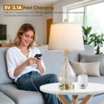 QiMH Glass Table Lamps for Living Room, Bedside Lamps Set of 2 with USB A+C Char... - Image 6