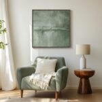 Framed Sage Green Abstract Wall Art, Modern Canvas Prints Artwork for Walls, Squ... - Image 5